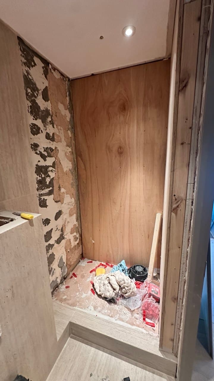 Storage alcove being clad in marble