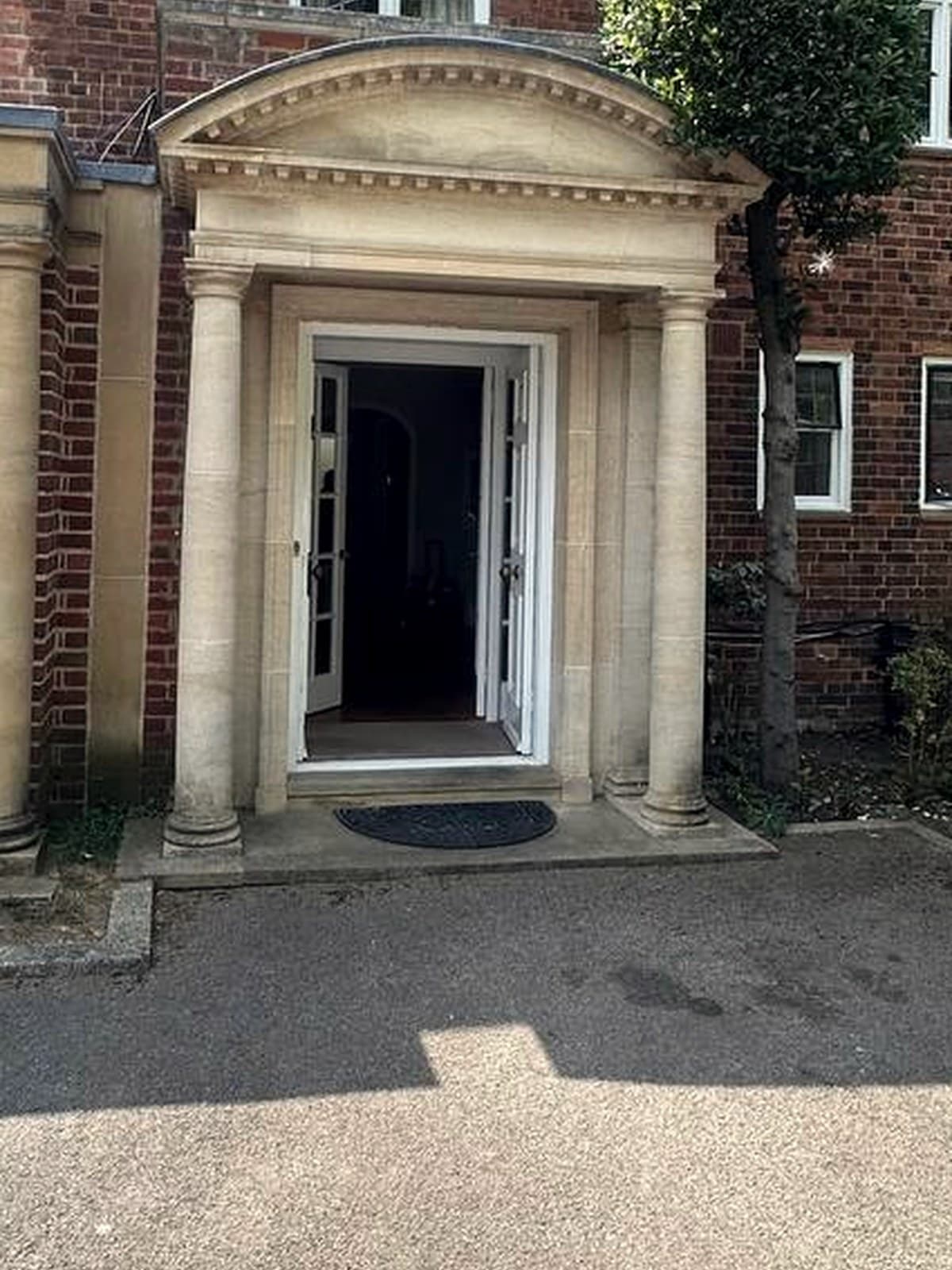 Existing entrance portico at the Campden Hill residence before renovation