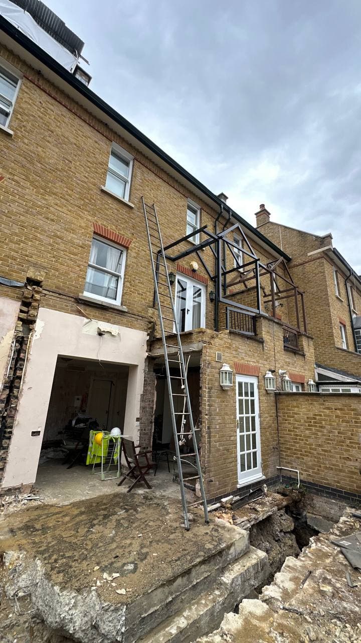 Rear elevation structural works during redevelopment