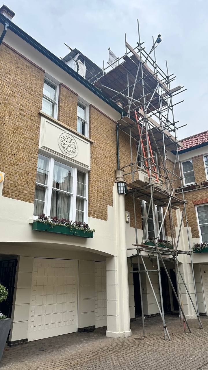 Roof access and scaffolding set up for upper-level works